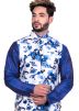 Blue Kurta Churidar With Digital Printed Nehru Jacket