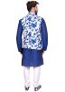 Blue Kurta Churidar With Digital Printed Nehru Jacket