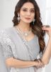 Grey Resham Embroidered Net Saree With Blouse