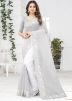 Grey Resham Embroidered Net Saree With Blouse