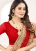 Red Embroidered Border Net Party Wear Saree