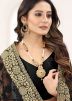 Black Resham Embroidered Saree In Net