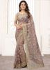 Purple Resham Embroidered Saree In Net
