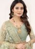 Green Embroidered Border Party Wear Net Saree