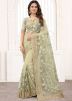 Green Embroidered Border Party Wear Net Saree
