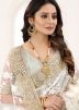 White Embroidered Border Net Saree With Blouse