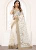 Shop White Embroidered Border Indian Saree in Net With Blouse
