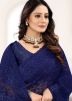 Stone Embellished Blue Saree In Net 