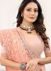 Peach Net Saree With Heavy Embroidered  Border