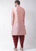 Pink Readymade Angrakha Style Slit Kurta With Dhoti