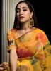 Yellow Floral Printed Organza Saree