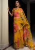 Orange Floral Print Organza Saree Online Shopping