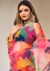Floral Printed Multicolored Saree In Organza
