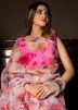 Floral Printed Pink Saree In Organza