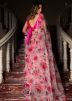 Floral Printed Pink Saree In Organza