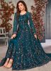 Blue Slitted Salwar Suit With Dupatta In Net
