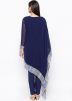 Blue Readymade Asymmetric Kurta Set In Georgette