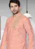 Readymade Peach Embroidered Dupion Silk Kurta Churidar Set