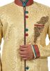 Golden Asymmetric Woven Readymade Sherwani Dhoti Set
