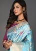 Blue Floral Woven Party Wear Saree