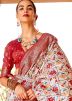 White Art Silk Saree In Patola Print