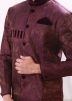 Readymade Maroon Woven Sherwani With Dhoti