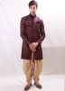 Readymade Maroon Woven Sherwani With Dhoti