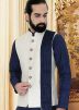 White and Navy Blue Asymmetric Layered Nehru Jacket