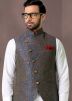 Readymade Grey Woven Jacquard Asymmetric Nehru Jacket