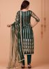 Green Net Embroidered Pant Suit Set