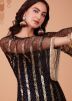 Black Sequins Embellished Pant Suit In Net