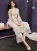 Off-White Net Embroidered Palazzo Suit Set