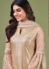 Beige Embroidered Net Pant Suit Set