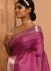 Pink Plain Banarasi Silk Saree With Blouse