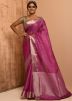 Pink Plain Banarasi Silk Casual Wear Plain Saree Online With Blouse