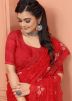 Red Net Saree In Resham Embroidery