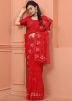 Red Net Saree In Resham Embroidery