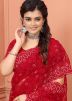 Red Resham Embroidered Saree In Net