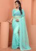 Blue Net Saree With Resham Embroidery