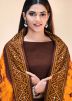Orange Printed Saree With Embroidered Borders