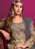 Grey Slit Style Suit Set In Net