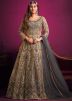 Grey Slit Style Suit Set In Net