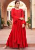 Red Embroidered Palazzo Suit Set In Chiffon