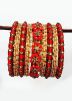 Red Stone Studded Metal Bangle Set