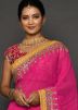 Pink Stone Embellished Georgette Saree