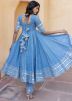 Readymade Blue Floral Printed Palazzo Style Anarkali Suit