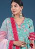 Readymade Blue Floral Printed Angrakha Style Suit