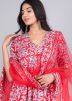 Red Floral Printed Readymade Anarkali Style Suit