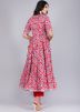 Red Floral Printed Readymade Anarkali Style Suit