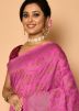Pink Zari Woven Banarasi Silk Saree With Blouse